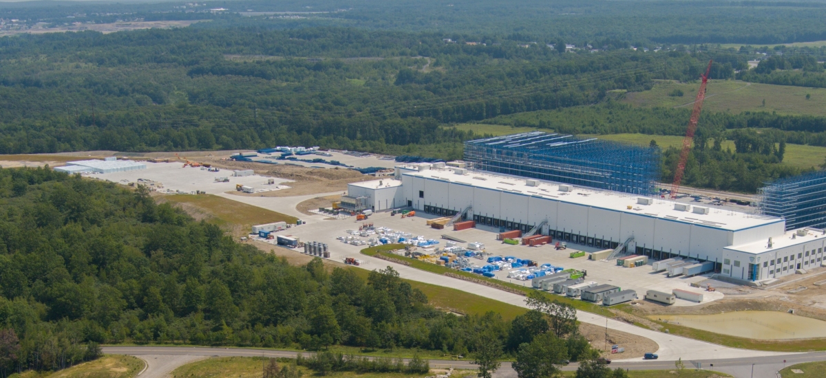An aerial view of the Lineage automated cold storage warehouse in Hazleton Pennsylvania